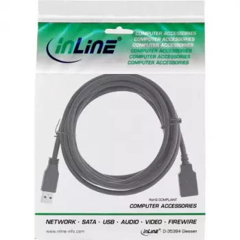 USB 3.2 Gen 1 (USB 3.0) pagarinātāja kabelis A vīrišķais–A sievišķais, InLine, 2 m, melns — 50 gab. iepakojumā