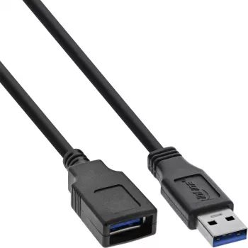 USB 3.2 Gen 1 (USB 3.0) pagarinātāja kabelis A vīrišķais–A sievišķais, InLine, 2 m, melns — 50 gab. iepakojumā