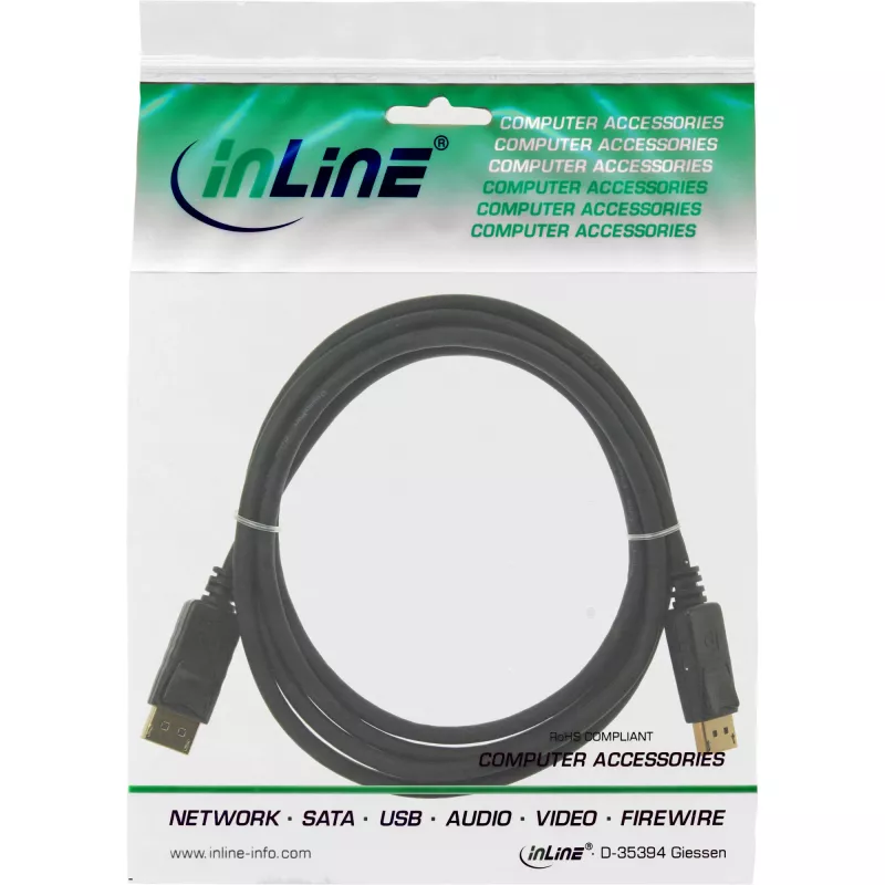 DisplayPort kabelis InLine 15355, 0,5 m, DisplayPort–DisplayPort, melns, 6 mm
