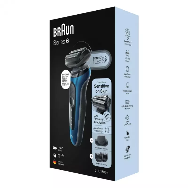 Braun Series 6 61-B1500s folijas skuveklis ar trimeri, zils