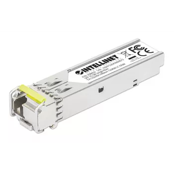 Intellinet Gigabit Fiber WDM Bi-Directional SFP optiskais raiduztvērēja modulis 1000Base-BX-D (LC) vienmoda ports, 120 km (75 jūdzes), BiDi WDM (RX1490/TX1550), MSA saderīgs maksimālai savietojamībai, Sudraba