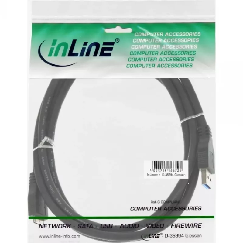 InLine USB 3.2 Gen.1 kabelis Type A vīr. / Micro B vīr., melns, 1,5m