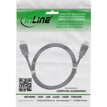 InLine HDMI kabelis, HDMI High Speed ar Ethernet, vīrišķais / vīrišķais, melns, 2m