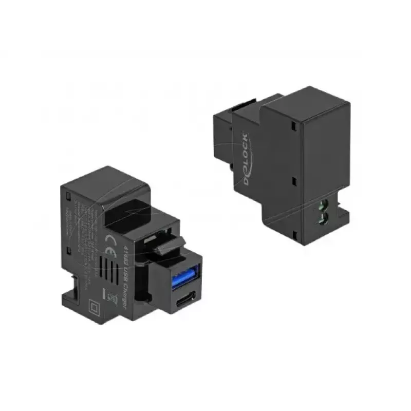 DELOCK Keystone modulis 41482 ar USB-C un USB-A savienotājiem, plakans, melns