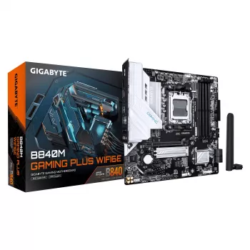 GIGABYTE B840M GAMING PLUS WIFI6E mātesplate - AMD Ryzen 9000 procesori, 8+2+2 fāžu VRM, līdz 8200MHz DDR5(O.C), 2xPCIe 4.0 M.2, Wi-Fi 6E, 1GbE LAN, USB 3.2 Gen 2