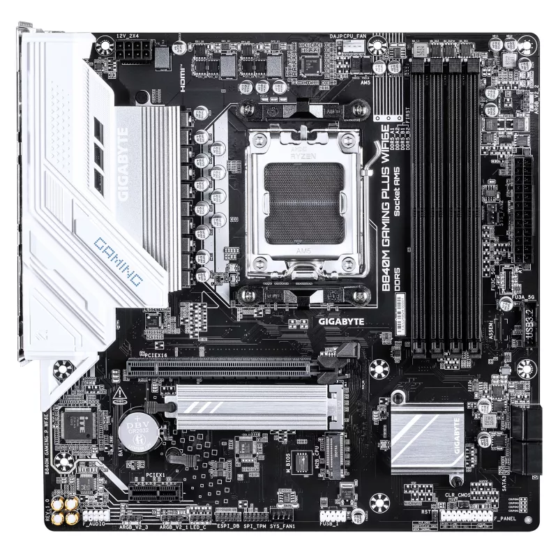 GIGABYTE B840M GAMING PLUS WIFI6E mātesplate - AMD Ryzen 9000 procesori, 8+2+2 fāžu VRM, līdz 8200MHz DDR5(O.C), 2xPCIe 4.0 M.2, Wi-Fi 6E, 1GbE LAN, USB 3.2 Gen 2