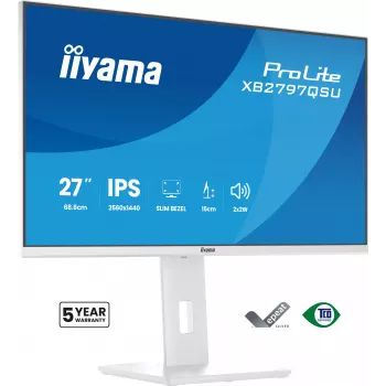 27 collu IIYAMA ProLite XB2797QSU-W1 IPS Quad HD (2560x1440) LED monitors, 178° skata leņķis, USB 3.2 centrmezgls, skaļruņi, VESA, regulējams augstums, balts