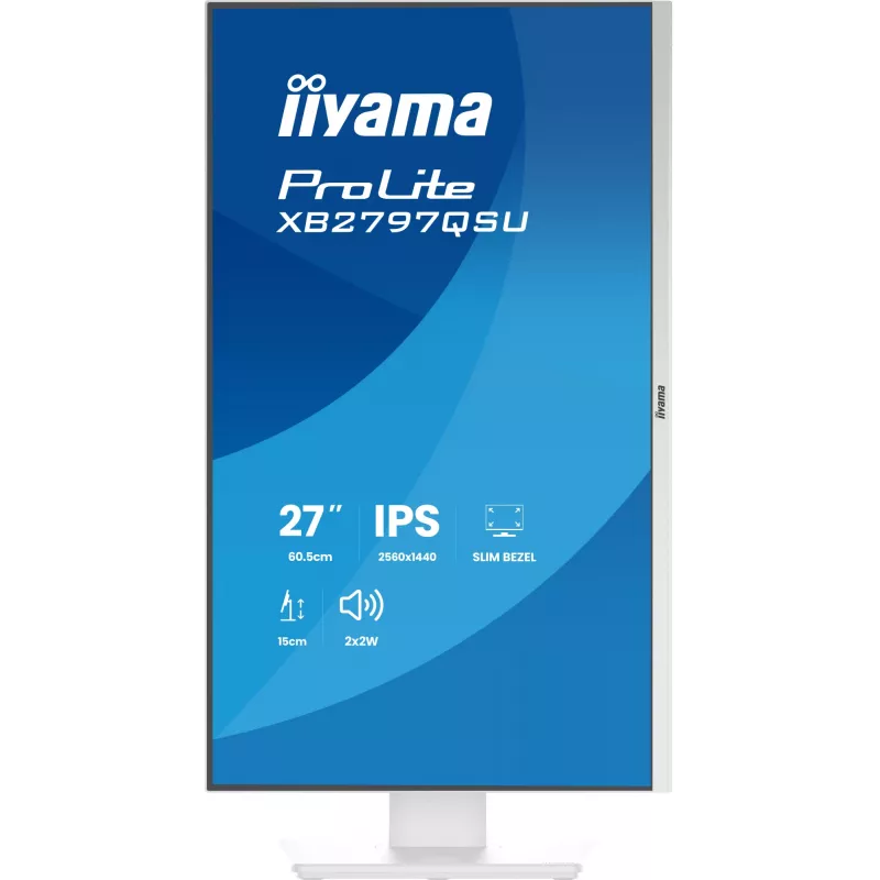 27 collu IIYAMA ProLite XB2797QSU-W1 IPS Quad HD (2560x1440) LED monitors, 178° skata leņķis, USB 3.2 centrmezgls, skaļruņi, VESA, regulējams augstums, balts