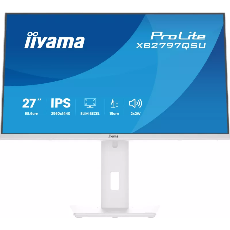 27 collu IIYAMA ProLite XB2797QSU-W1 IPS Quad HD (2560x1440) LED monitors, 178° skata leņķis, USB 3.2 centrmezgls, skaļruņi, VESA, regulējams augstums, balts
