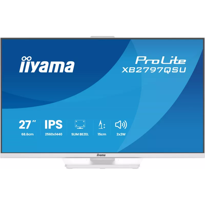 27 collu IIYAMA ProLite XB2797QSU-W1 IPS Quad HD (2560x1440) LED monitors, 178° skata leņķis, USB 3.2 centrmezgls, skaļruņi, VESA, regulējams augstums, balts