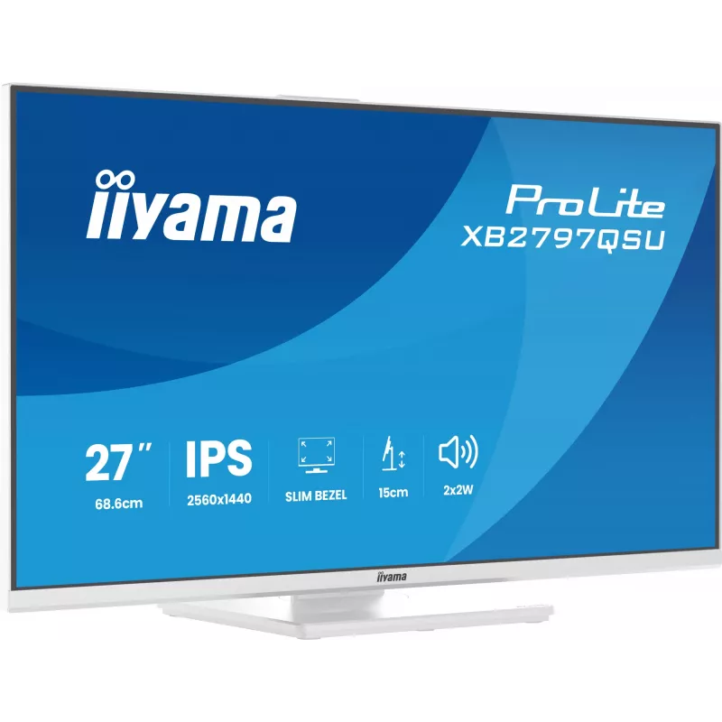 27 collu IIYAMA ProLite XB2797QSU-W1 IPS Quad HD (2560x1440) LED monitors, 178° skata leņķis, USB 3.2 centrmezgls, skaļruņi, VESA, regulējams augstums, balts