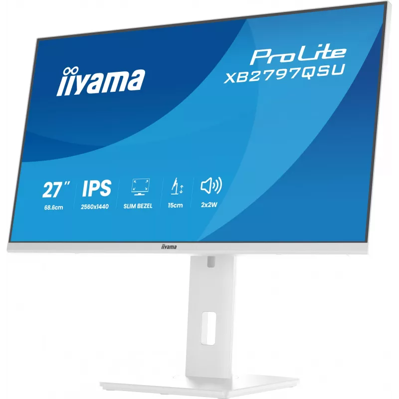 27 collu IIYAMA ProLite XB2797QSU-W1 IPS Quad HD (2560x1440) LED monitors, 178° skata leņķis, USB 3.2 centrmezgls, skaļruņi, VESA, regulējams augstums, balts