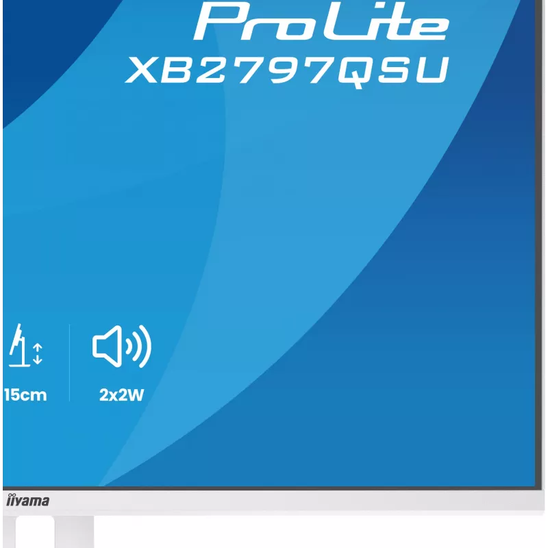 27 collu IIYAMA ProLite XB2797QSU-W1 IPS Quad HD (2560x1440) LED monitors, 178° skata leņķis, USB 3.2 centrmezgls, skaļruņi, VESA, regulējams augstums, balts