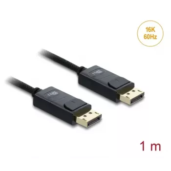 DELOCK Coaxial DisplayPort kabelis 16K 60 Hz 80 Gbps pīts pārklājums 1 m, DisplayPort uz DisplayPort, melns