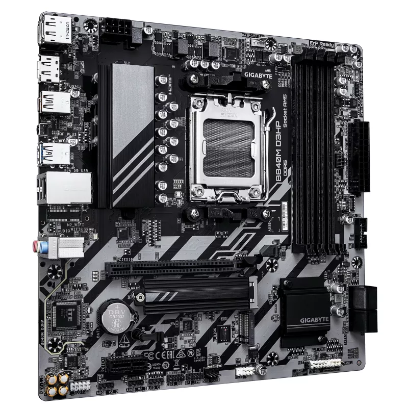 GIGABYTE B840M D3HP mātesplate - AMD Ryzen 9000 procesori, 8+2+2 fāžu VRM, līdz 8200MHz DDR5(O.C), 2xPCIe 4.0 M.2, 1GbE LAN, USB 3.2 Gen 2