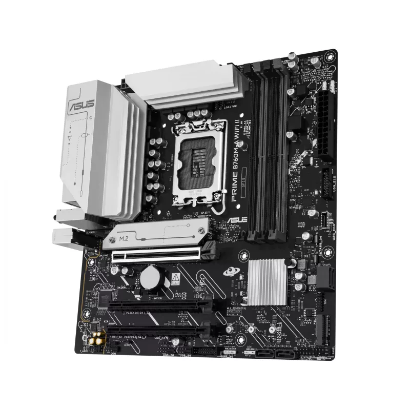Mātesplate ASUS PRIME B760M-A WIFI II micro ATX, Intel B760, LGA 1700, DDR5, 4 DIMM sloti, līdz 256 GB, Wi‑Fi 6E, 2.5Gb Ethernet