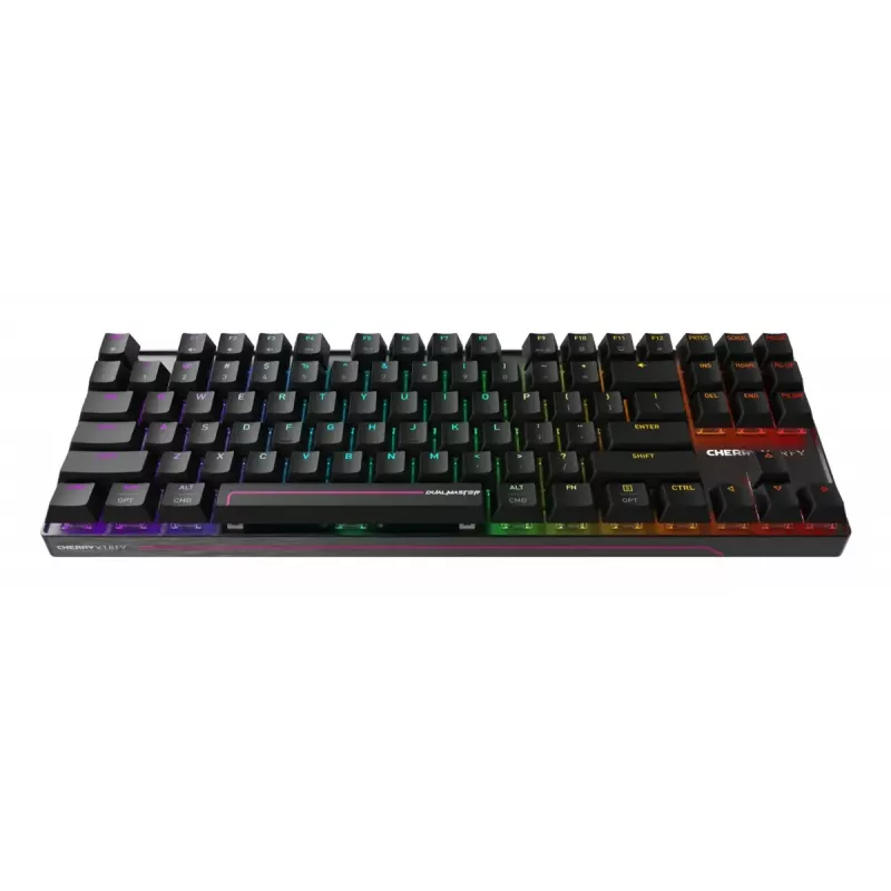 Mehāniska spēļu tastatūra Cherry MX 8.2 Pro TMR Wireless Tenkeyless 88 taustiņi RGB USB + RF + Bluetooth QWERTY US International Melna
