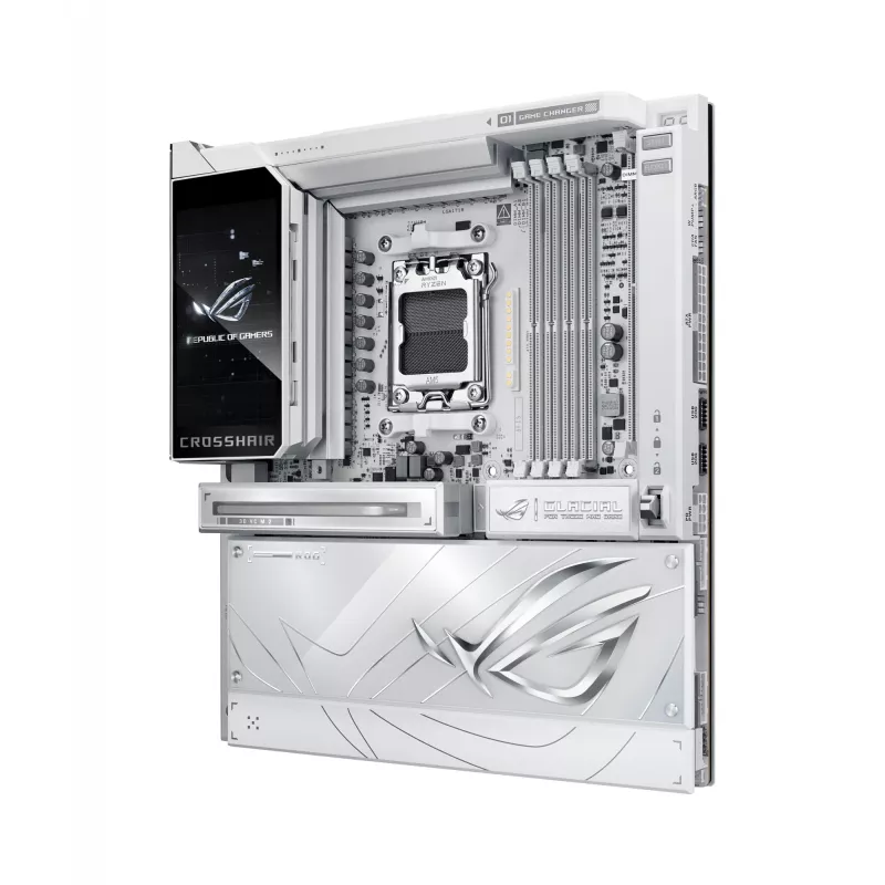 Mātesplate ASUS ROG CROSSHAIR X870E GLACIAL — AMD X870E, Socket AM5, E-ATX, DDR5, līdz 256 GB, Wi‑Fi 7, 10Gb Ethernet