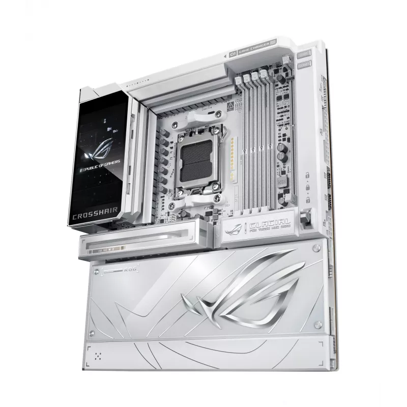Mātesplate ASUS ROG CROSSHAIR X870E GLACIAL — AMD X870E, Socket AM5, E-ATX, DDR5, līdz 256 GB, Wi‑Fi 7, 10Gb Ethernet