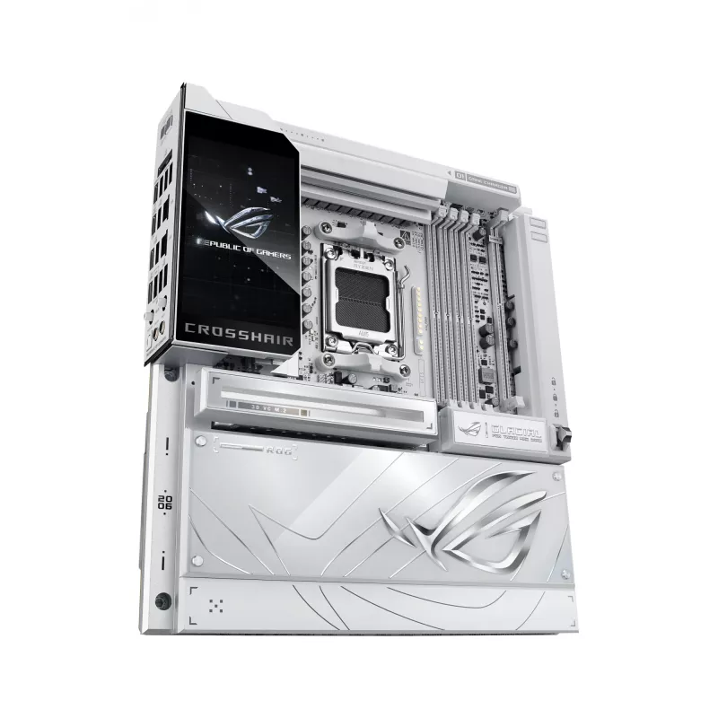 Mātesplate ASUS ROG CROSSHAIR X870E GLACIAL — AMD X870E, Socket AM5, E-ATX, DDR5, līdz 256 GB, Wi‑Fi 7, 10Gb Ethernet