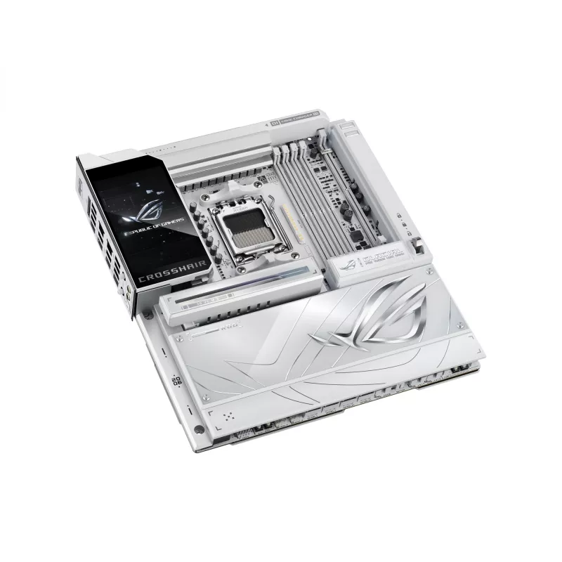 Mātesplate ASUS ROG CROSSHAIR X870E GLACIAL — AMD X870E, Socket AM5, E-ATX, DDR5, līdz 256 GB, Wi‑Fi 7, 10Gb Ethernet