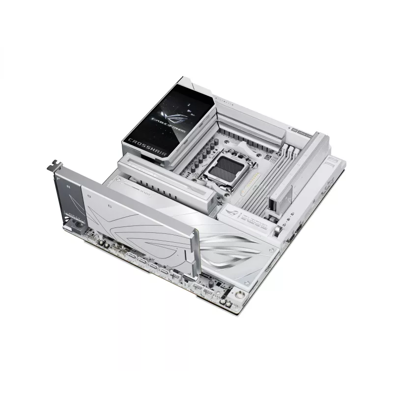 Mātesplate ASUS ROG CROSSHAIR X870E GLACIAL — AMD X870E, Socket AM5, E-ATX, DDR5, līdz 256 GB, Wi‑Fi 7, 10Gb Ethernet