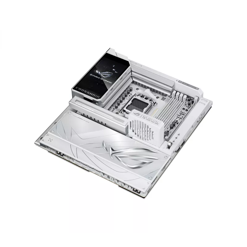 Mātesplate ASUS ROG CROSSHAIR X870E GLACIAL — AMD X870E, Socket AM5, E-ATX, DDR5, līdz 256 GB, Wi‑Fi 7, 10Gb Ethernet