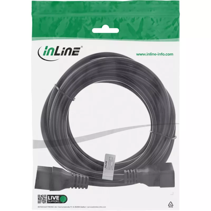 InLine strāvas kabelis C19 / C20 3 kontaktu IEC vīrišķais / sievišķais melns 7,5 m