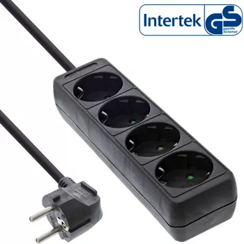 InLine kontaktligzdu bloks, 4-vietīgs ar zemējuma kontaktu CEE 7/3, melns, 1,5 m