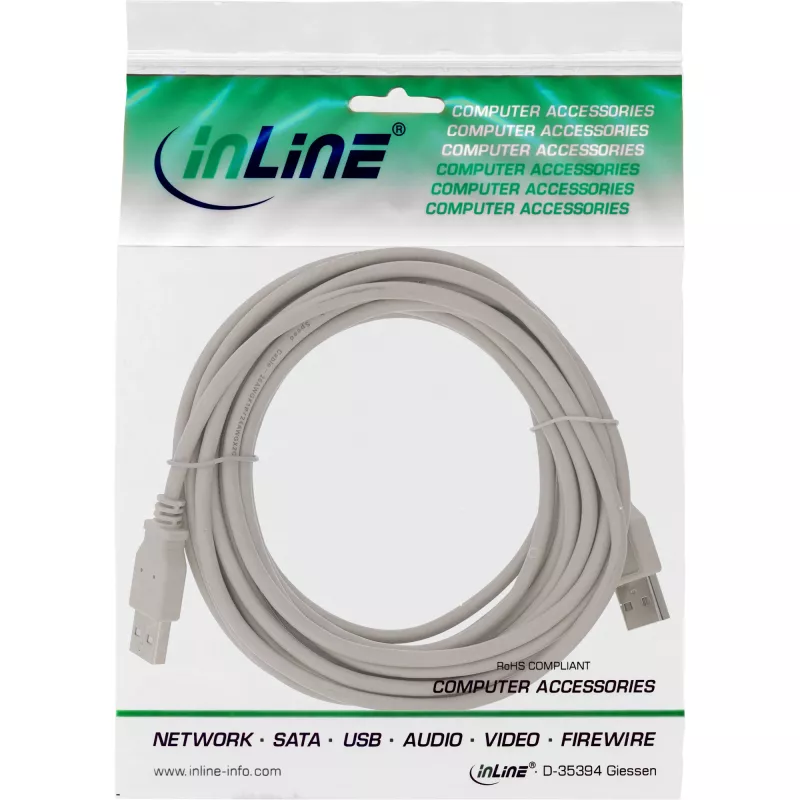 USB 2.0 kabelis, A tips, vīr./vīr., bēšs, 2 m, InLine 34318H