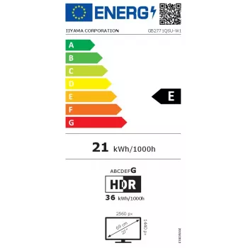 27 collu iiyama G-MASTER GB2771QSU-W1 monitors, 2560×1440 WQHD, Fast IPS, 2 ms, USB 3.2 centrmezgls, skaļruņi, VESA, augstumā regulējams (balts)