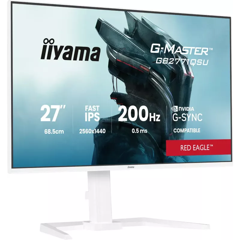 27 collu iiyama G-MASTER GB2771QSU-W1 monitors, 2560×1440 WQHD, Fast IPS, 2 ms, USB 3.2 centrmezgls, skaļruņi, VESA, augstumā regulējams (balts)