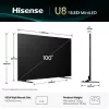 TV Hisense 100U8Q 100 collas (253 cm) 4K ULED viedais televizors Mini LED, VIDAA, Wi‑Fi, DVB-T2/C/S2, melns/pelēks
