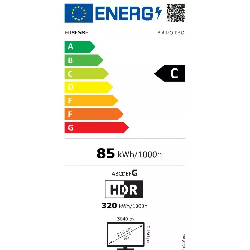 Hisense U7Q PRO 85U7Q PRO 2,16 m (85 collu) 4K Ultra HD viedtelevizors Wi-Fi Melns 500 cd/m²