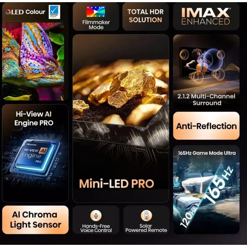 Hisense U7Q PRO 85U7Q PRO 2,16 m (85 collu) 4K Ultra HD viedtelevizors Wi-Fi Melns 500 cd/m²