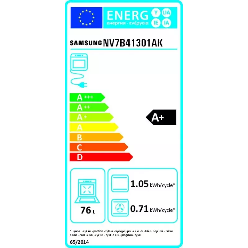 Iebūvētā elektriskā krāsns Samsung NV7B41301AK, 76 l, 3850 W, skārienjutīga vadība, melna