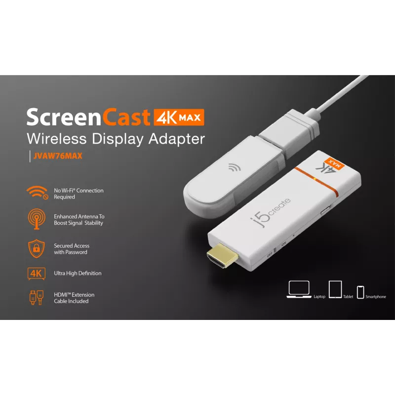 Bezvadu displeja adapteris j5create ScreenCast 4K Max 2160p Balts