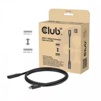 USB-C 40Gbps pagarinātāja kabelis 1 m — club 3d, USB C uz USB C, melns