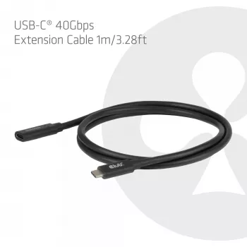 USB-C 40Gbps pagarinātāja kabelis 1 m — club 3d, USB C uz USB C, melns