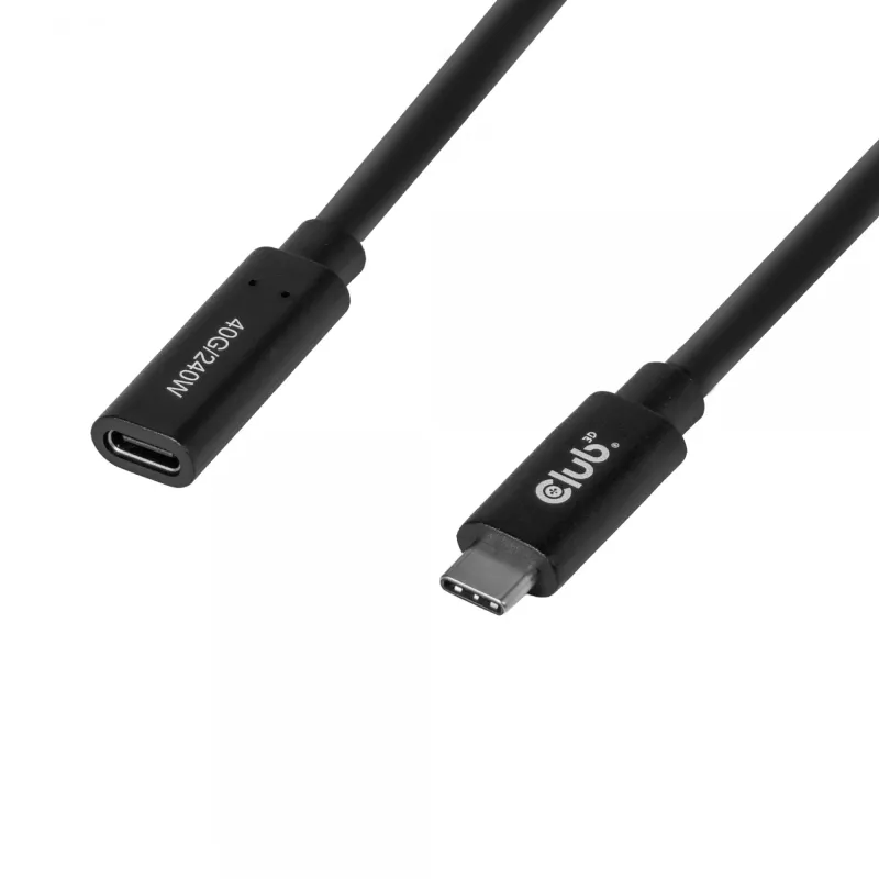 USB-C 40Gbps pagarinātāja kabelis 1 m — club 3d, USB C uz USB C, melns