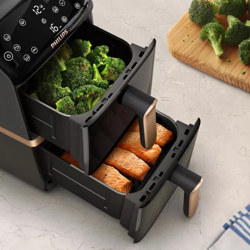 Philips 4000 sērijas Dual Stack Airfryer vertikālais grozs 10 L dubults brīvi stāvošs 2750 W karstā gaisa fritieris melns