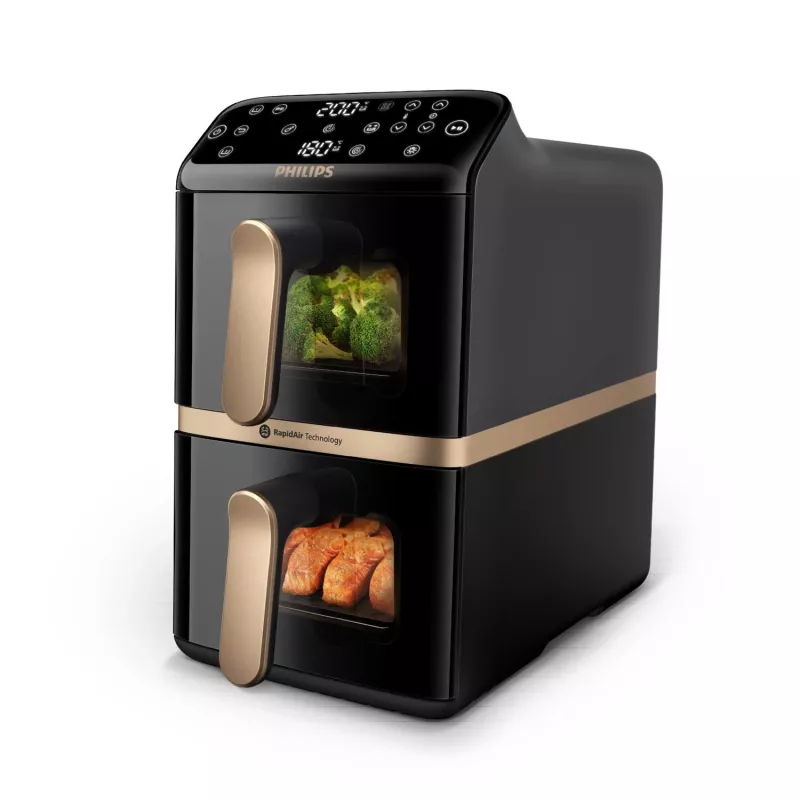 Philips 4000 sērijas Dual Stack Airfryer vertikālais grozs 10 L dubults brīvi stāvošs 2750 W karstā gaisa fritieris melns