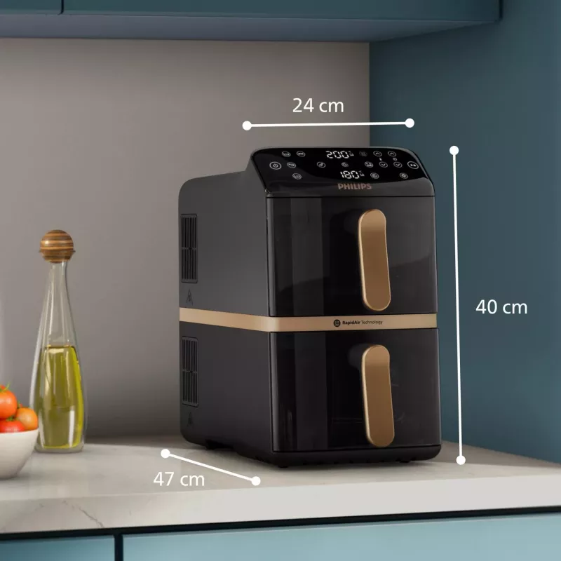 Philips 4000 sērijas Dual Stack Airfryer vertikālais grozs 10 L dubults brīvi stāvošs 2750 W karstā gaisa fritieris melns