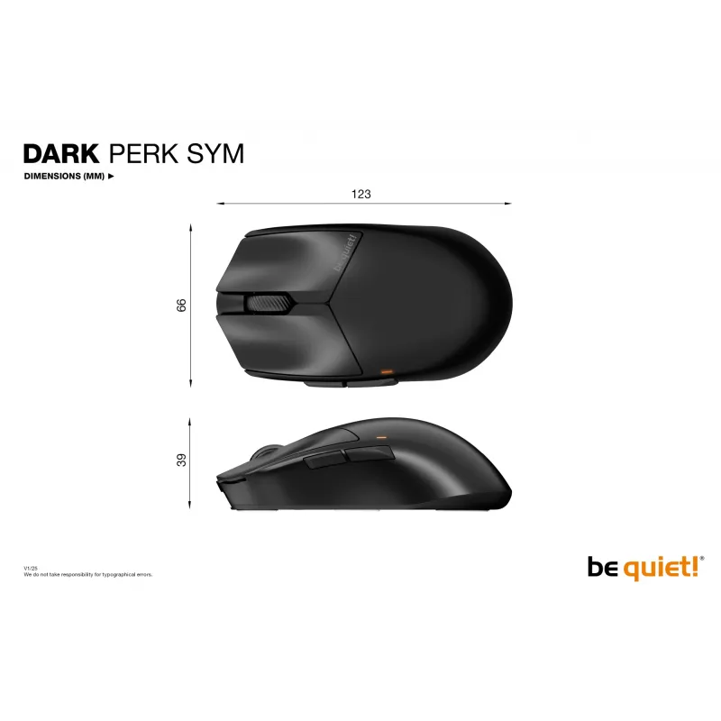 be quiet Dark Perk | Sym pele Spēlēm Labās rokas RF bezvadu + USB Type-C Optiska 32000 DPI