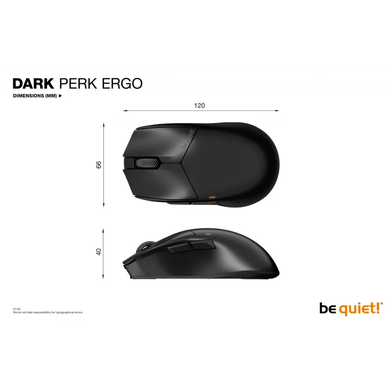 be quiet Dark Perk | Ergo pele Spēlēm Labās rokas RF bezvadu + USB Type-C Optiskais 32000 DPI