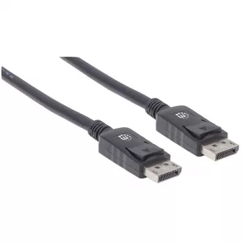 Manhattan DisplayPort 1.2 kabelis, 4K@60Hz, 1 m, vīr.-vīr., ar fiksatoriem, pilnībā ekranēts, melns, mūža garantija, ekvivalents DISPL1M