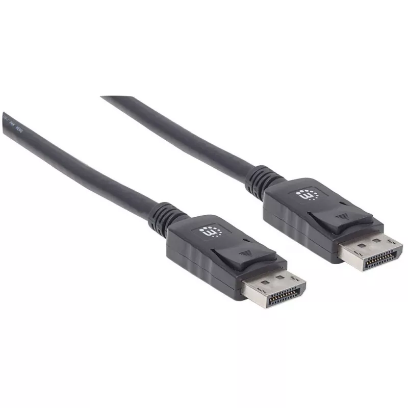 Manhattan DisplayPort 1.2 kabelis, 4K@60Hz, 1 m, vīr.-vīr., ar fiksatoriem, pilnībā ekranēts, melns, mūža garantija, ekvivalents DISPL1M