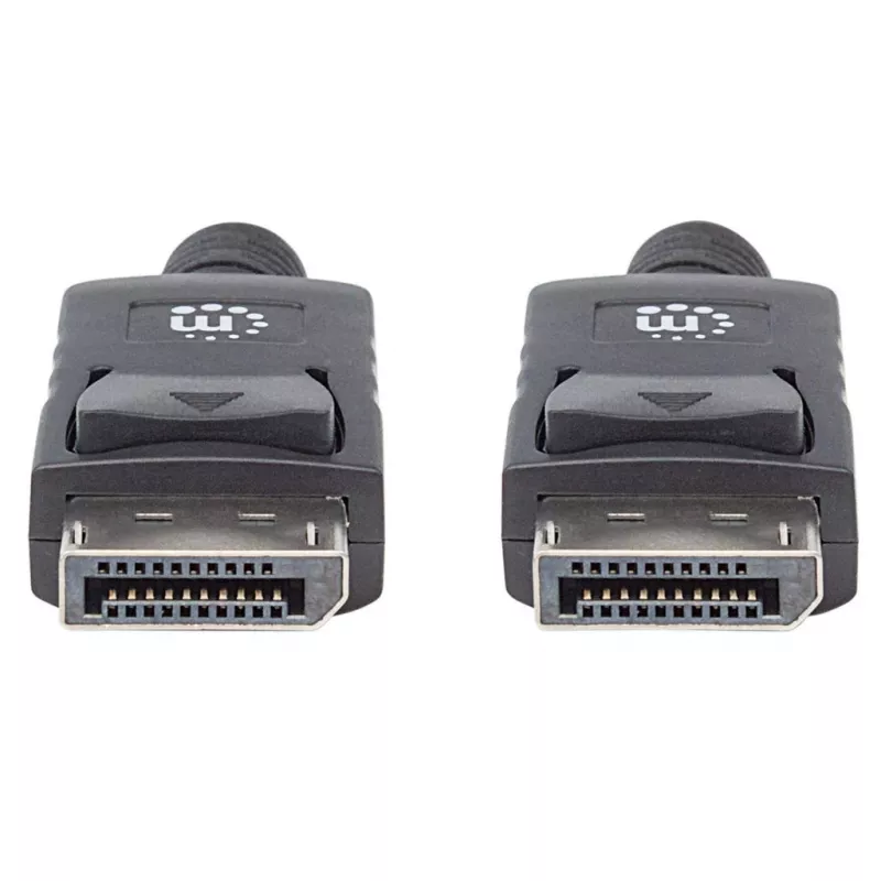 Manhattan DisplayPort 1.2 kabelis, 4K@60Hz, 1 m, vīr.-vīr., ar fiksatoriem, pilnībā ekranēts, melns, mūža garantija, ekvivalents DISPL1M
