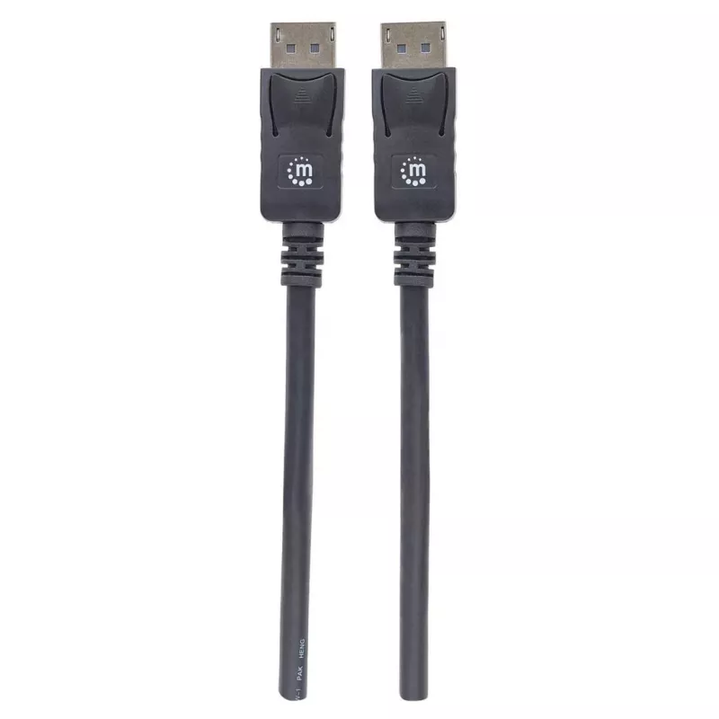 Manhattan DisplayPort 1.2 kabelis, 4K@60Hz, 1 m, vīr.-vīr., ar fiksatoriem, pilnībā ekranēts, melns, mūža garantija, ekvivalents DISPL1M