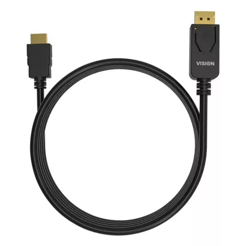 Video kabeļa adapteris VISION TC 2MDPHDMI8K/BL — 2 m DisplayPort uz HDMI, 6 mm, melns